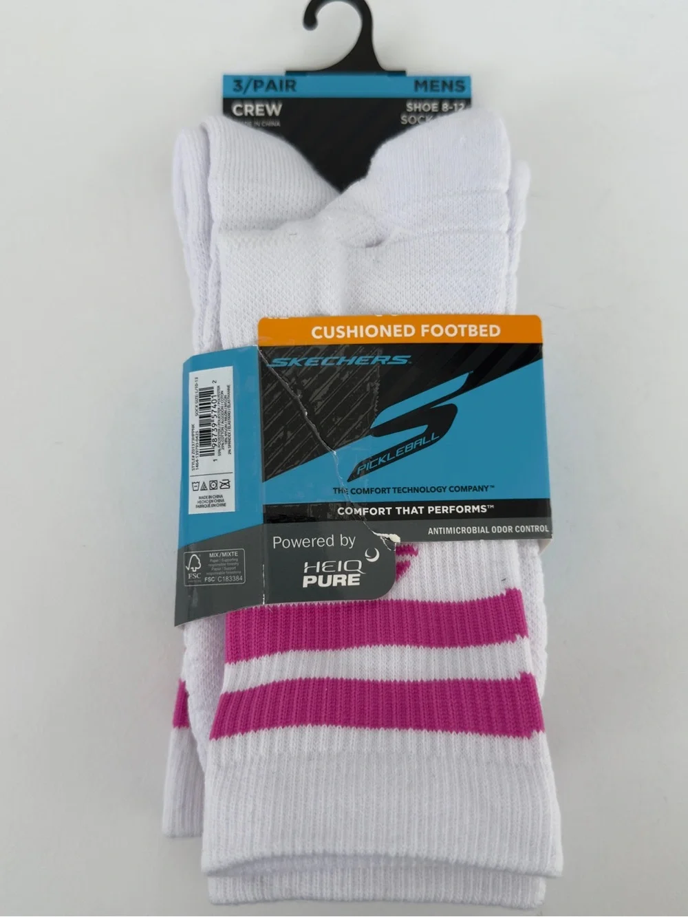 Skechers Men’s White Crew Athletic Socks with Pink Stripes (2 Pair)!!! 2 pair!!!